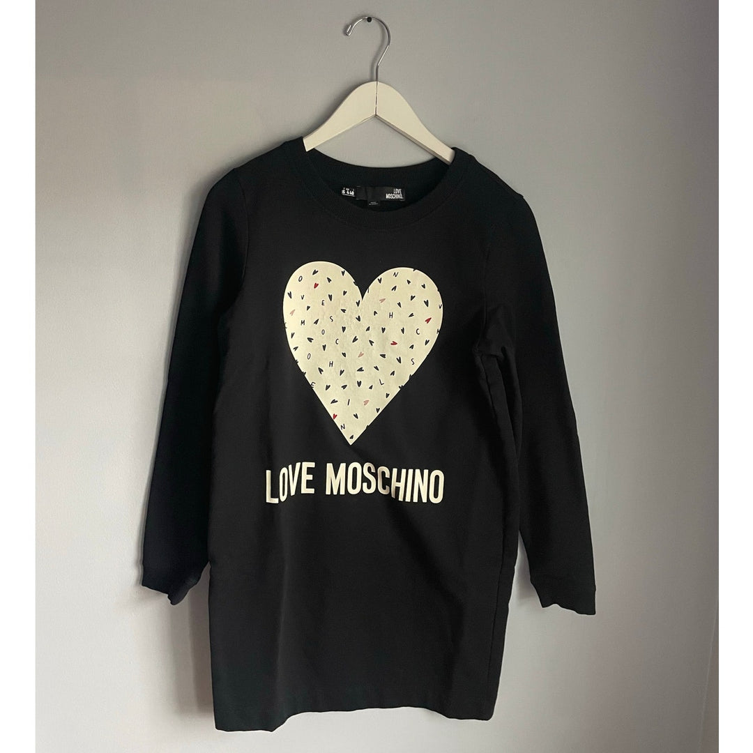 Love Moschino Sweatshirt Dress black with White heart size 4 Twee Luxury