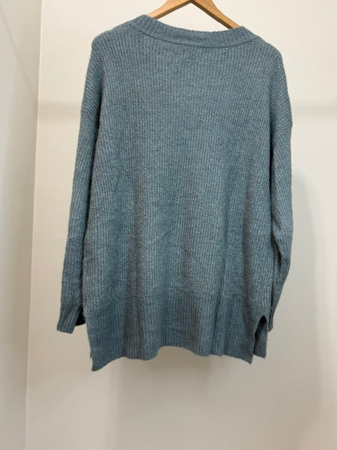 Nine West Metallic Sage V Neck Sweater SzXL