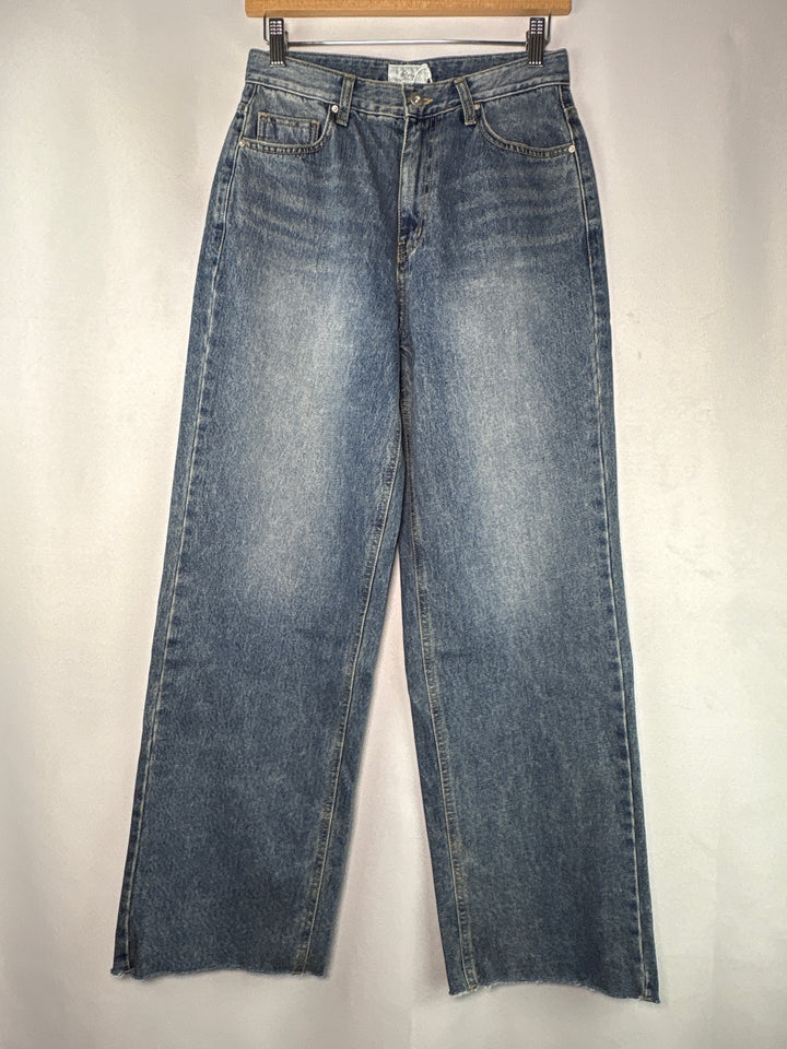 Womens Moia High Waisted Medium Wash Blue Wide Leg Jeans Size Medium