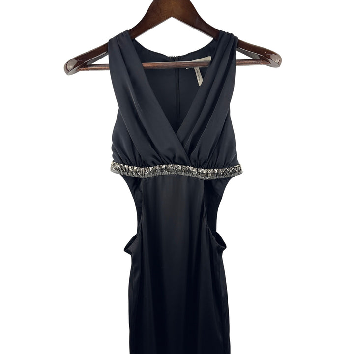 Women’s BCBGeneration Size 4 Black Satin Bejeweled Evening Gown w/ Side Cutouts