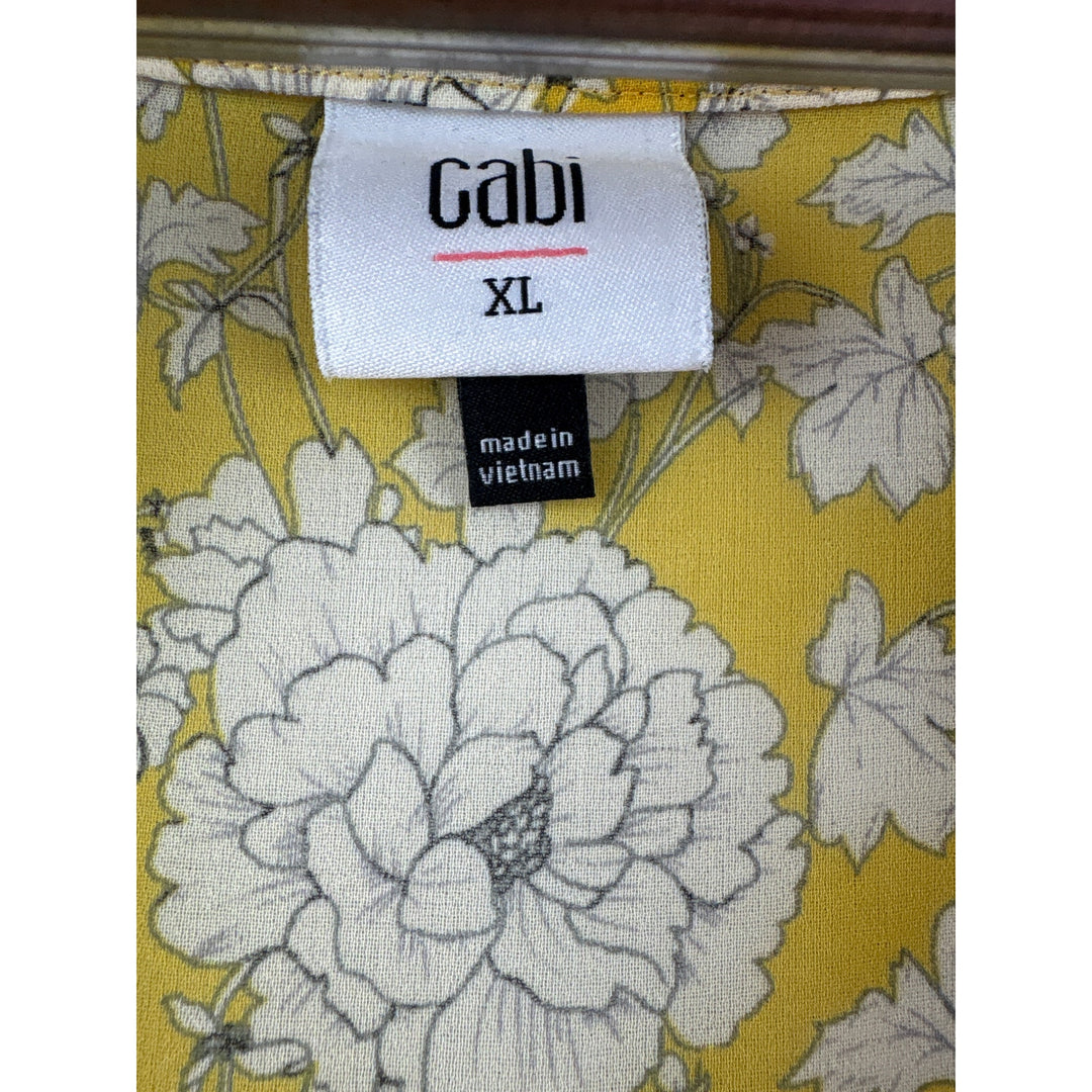 Women’s Cabi XL Yellow Long Sleeve Blouse w/ White & Black Florals