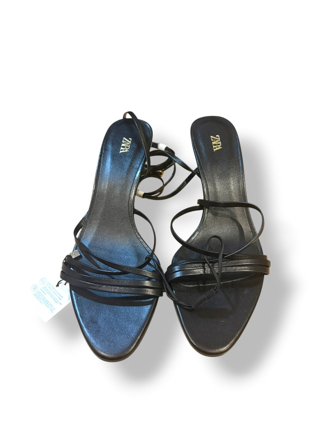 Zara Black Strappy Kitten Heel Sandals Size 40 US 9 Cocktail Formal NWT