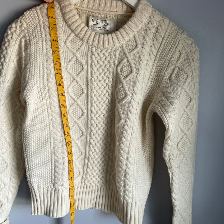Mauro Grifoni Cream 100% Merino Wool Cableknit Fisherman Heritage Sweater size 6
