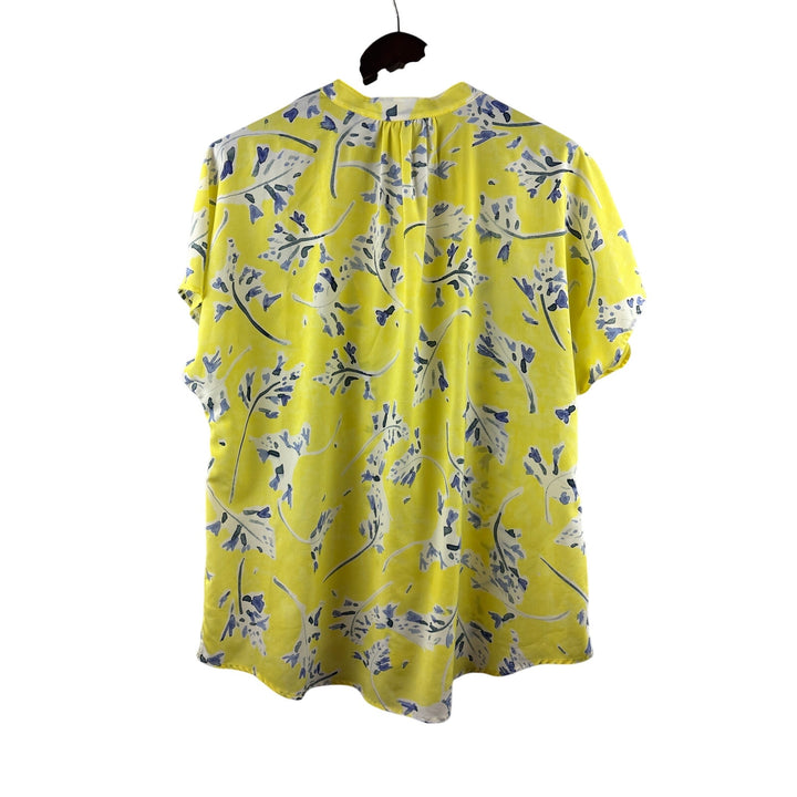 Women’s Cabi XL Yellow Short Sleeve Blouse w/ White Florals
