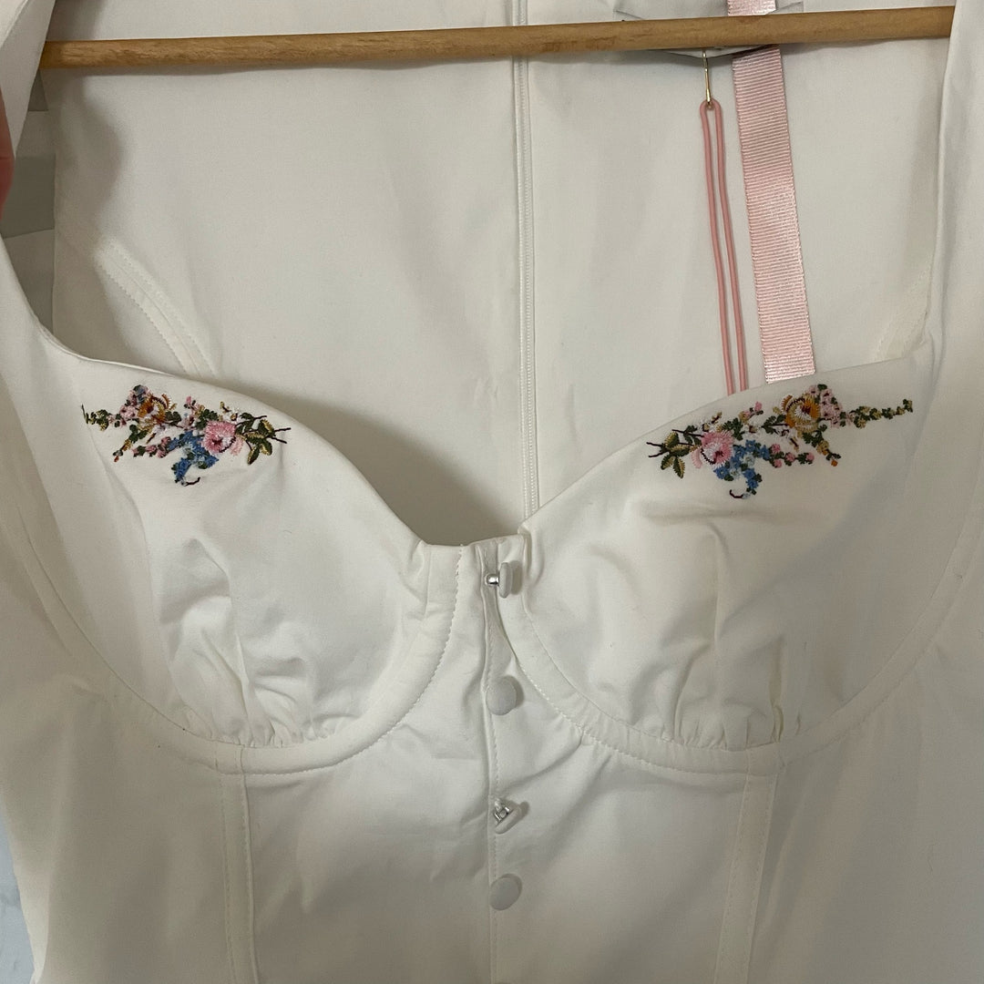House of CB White Coquette Babydoll Milkmaid Cottage Flutter Sleeve Medium NWT