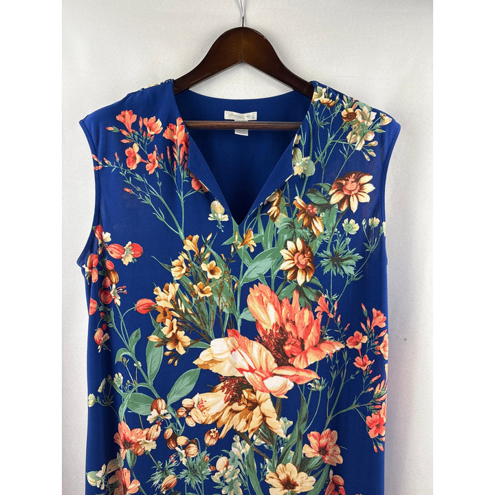 Women’s London Times XL Blue & Pink Floral Sleeveless Midi Dress