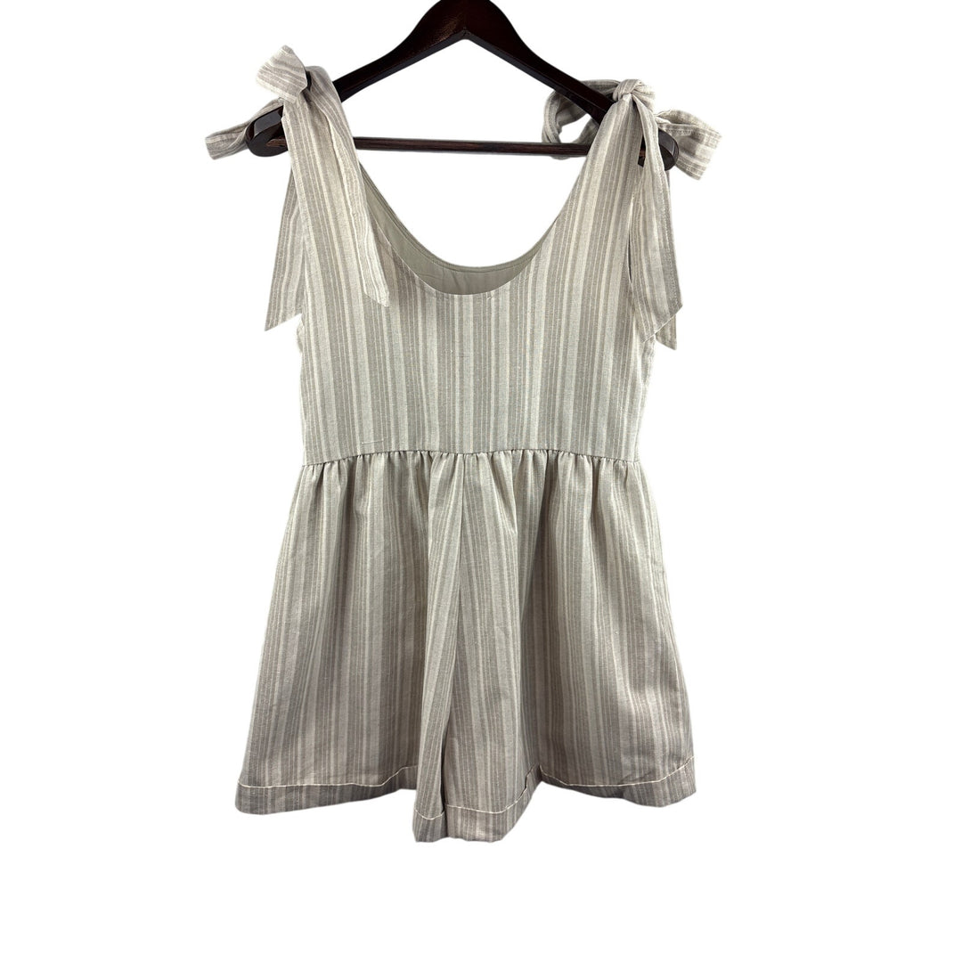 Women’s Mable Small Cream & Beige Striped Sleeveless Romper