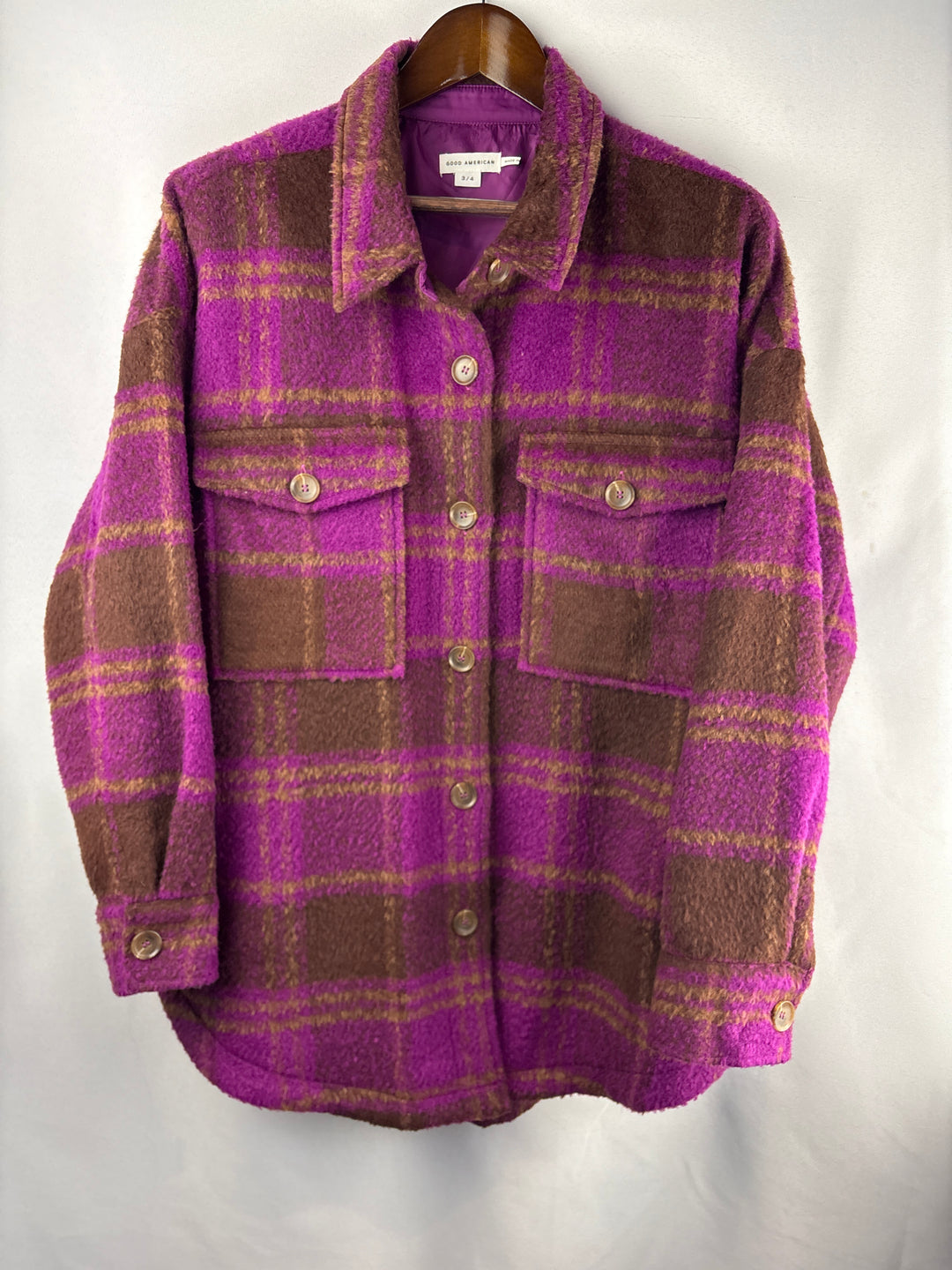 Women’s Good American Size 3/4 Purple &amp; Brown Plaid Jacket