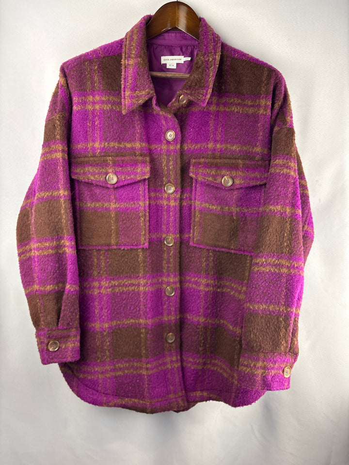 Women’s Good American Size 3/4 Purple &amp; Brown Plaid Jacket