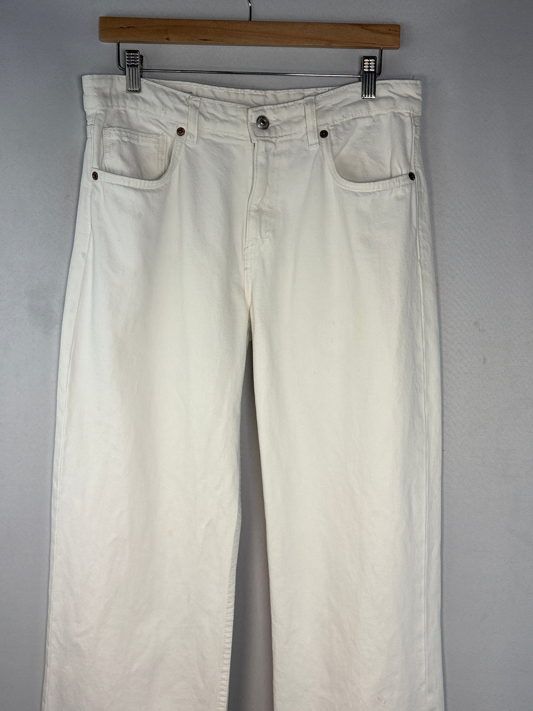 Women Zara White Wide Leg Mid Rise Cotton Denim Jeans Size 8