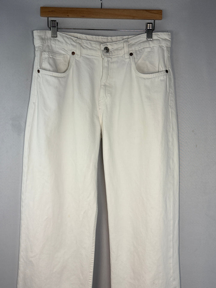 Women Zara White Wide Leg Mid Rise Cotton Denim Jeans Size 8