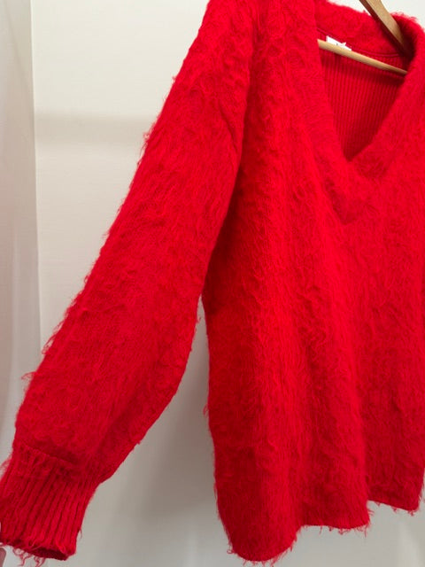 BP Mohair V‑Neck Oversized Sweater Pointsettia Red SzM