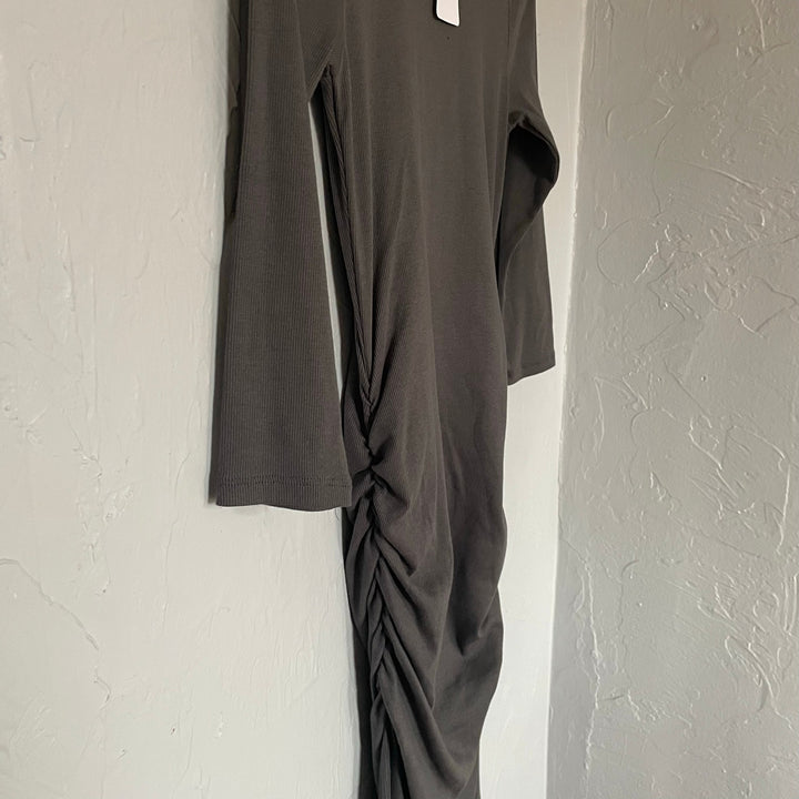 Michael Stars Grey Oxide 3/4 Sleeve Ruched Bodycon T-shirt Dress Crewneck sz S