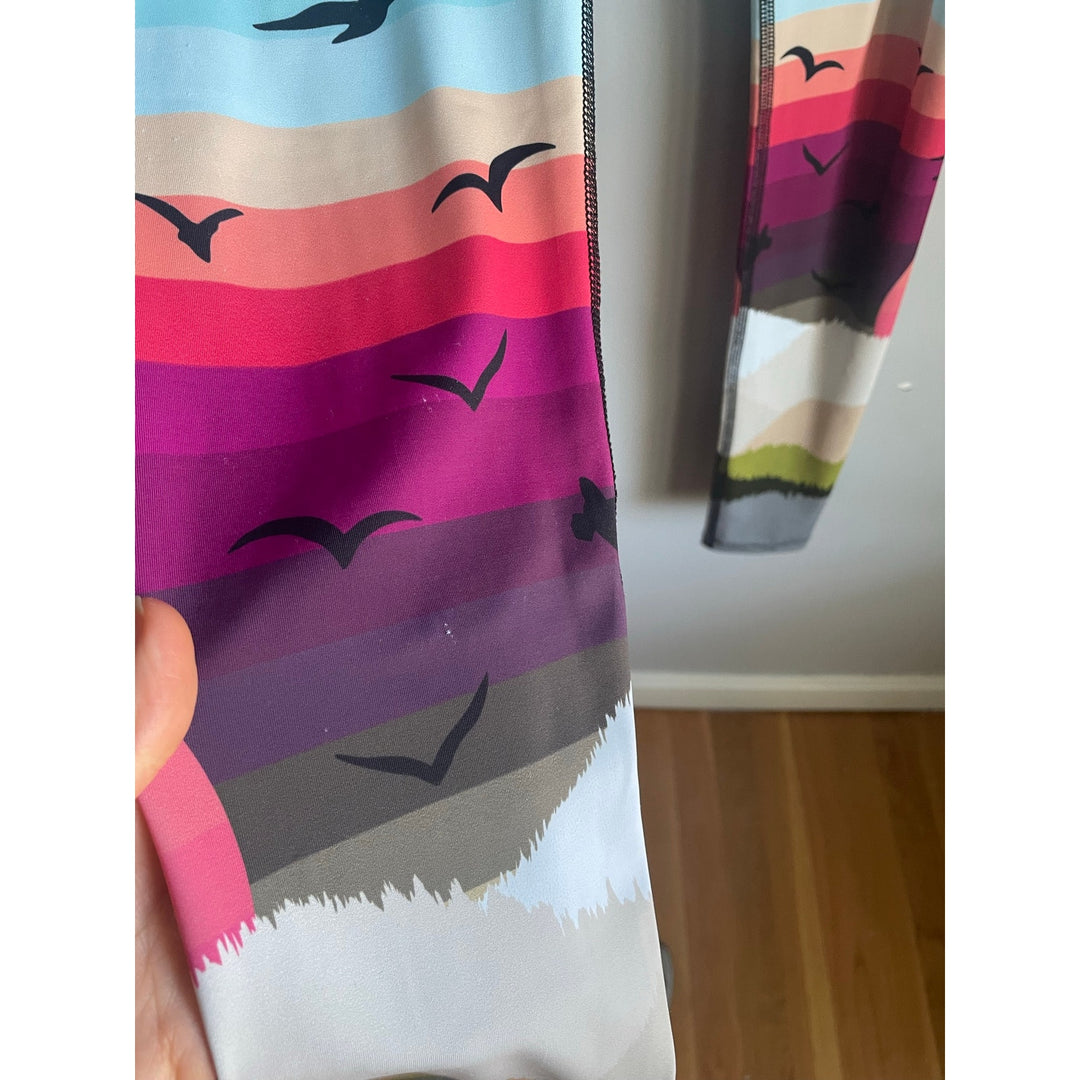 Mara Hoffman Active Long Leggings Festival Workout 36" Length size Small Boho Indie Hippie Colorful Bird