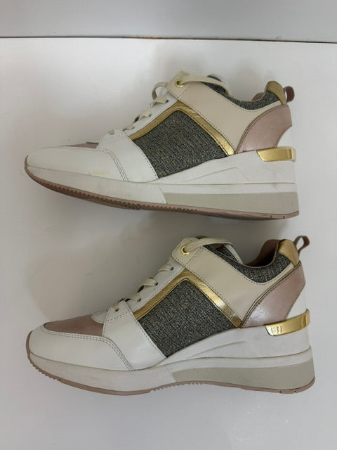 Michael Kors Georgie Pearlized Wedge Trainers Sneakers Soft Pink Sz9.5