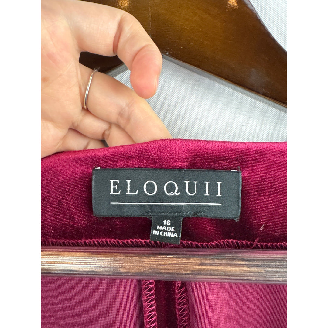 Women’s Eloquii Size 16 Garnet Red Velvet Long Sleeve Wrap Dress