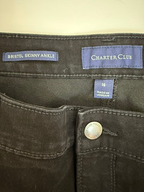 Charter Club Bristol Skinny Ankle Pants Black Sz16