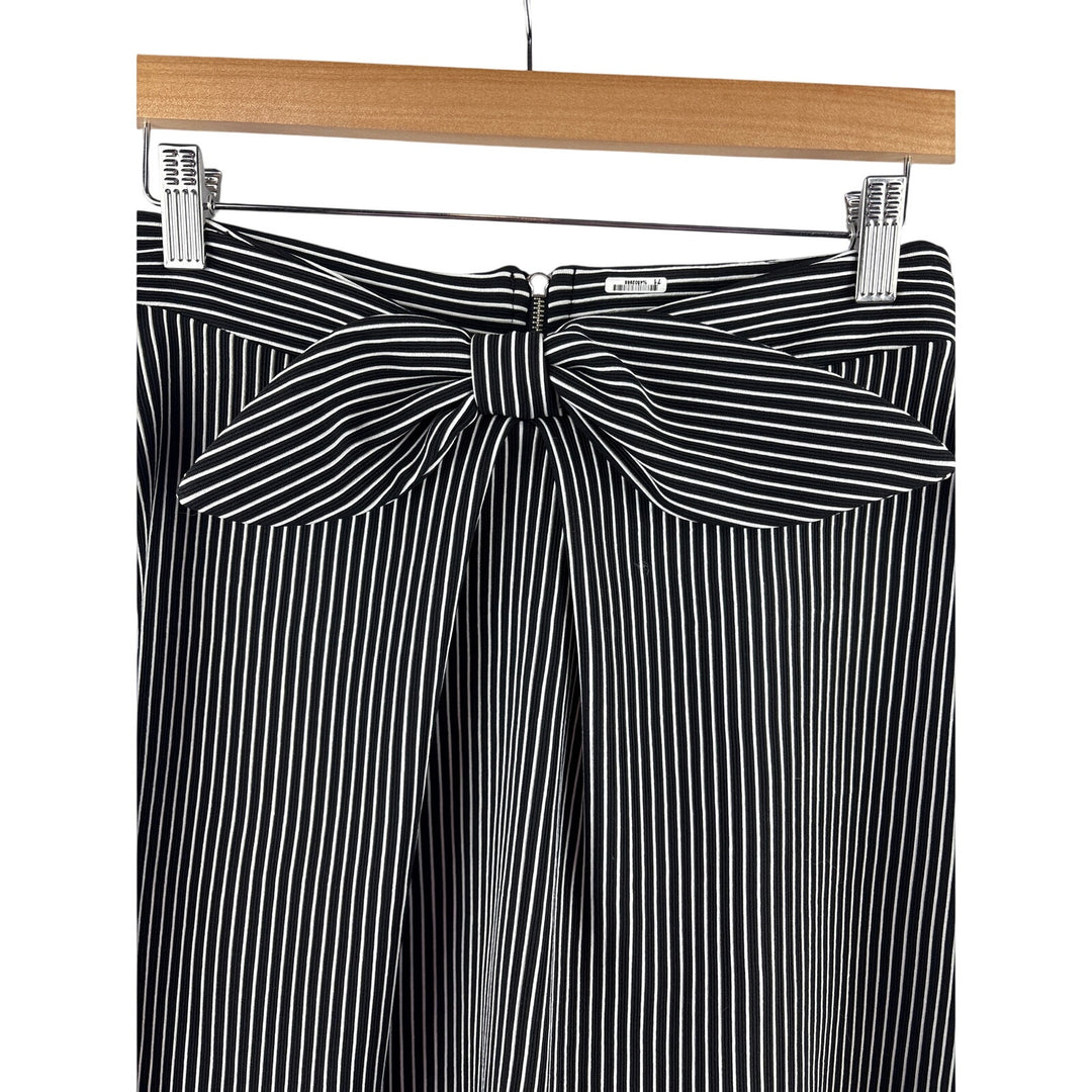 Women’s Alya. Small Black & White Pinstriped Midi Skirt w/ Bow