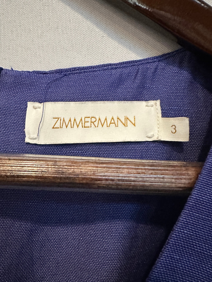 Womens Zimmerman Tama Linen Silk Ultramarine Mini Dress Size 3