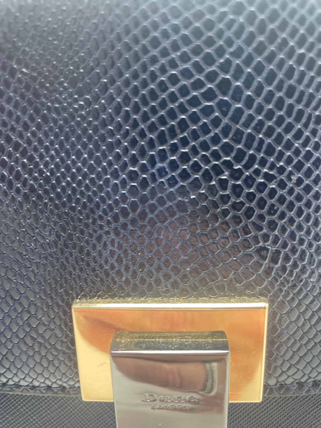 Dune London Navy Blue Structured Satchel Handbag Gold Hardware Women&