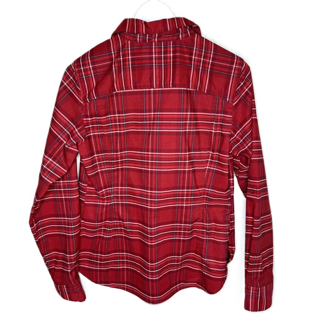 Columbia Women's Red Plaid  Long Sleeve Button-Up Shirt, Hiking Outdoor Wear, Size Small