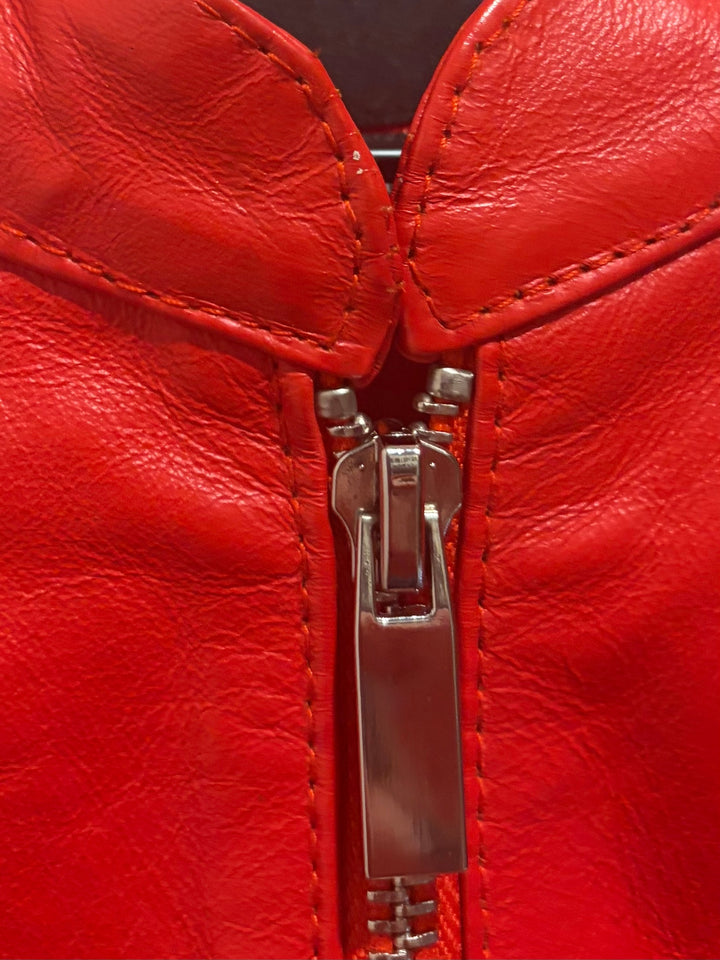 Bebe Red Genuine Leather Cropped Moto Jacket S 80s Rocker Thriller Glam