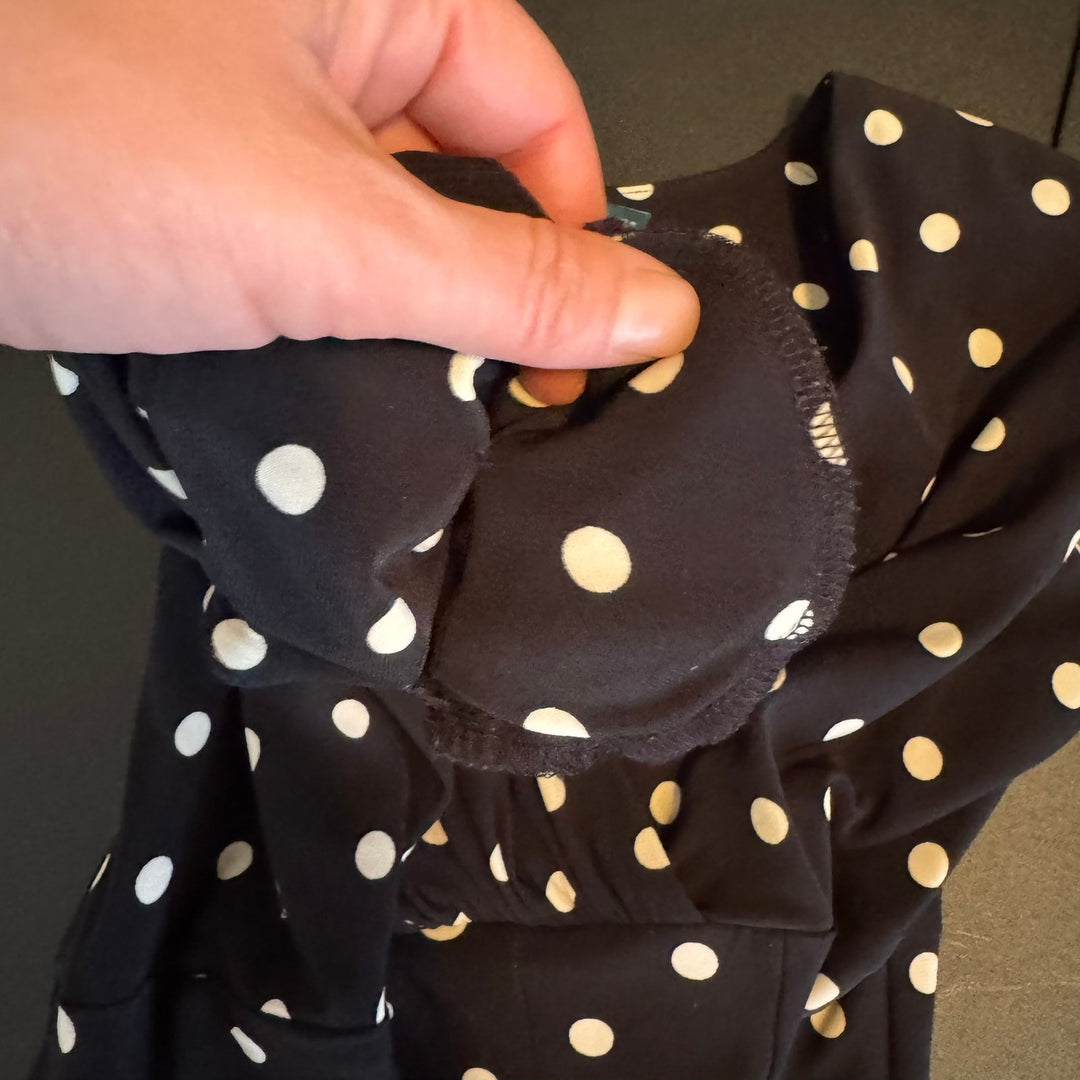 Lauren Ralph Lauren Black Polka Dot Swing Dress, Short Sleeve, Knee-Length, Size 6P