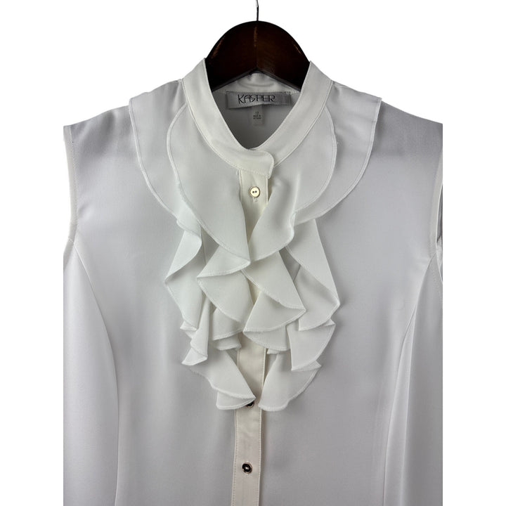 Women’s Kasper Size 12 White Ruffled Sleeveless Blouse