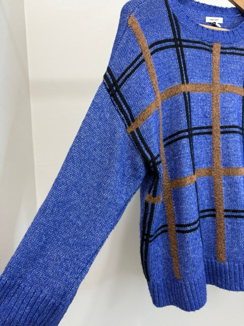 Nine West Plaid Sweater Purple Camel Black XL