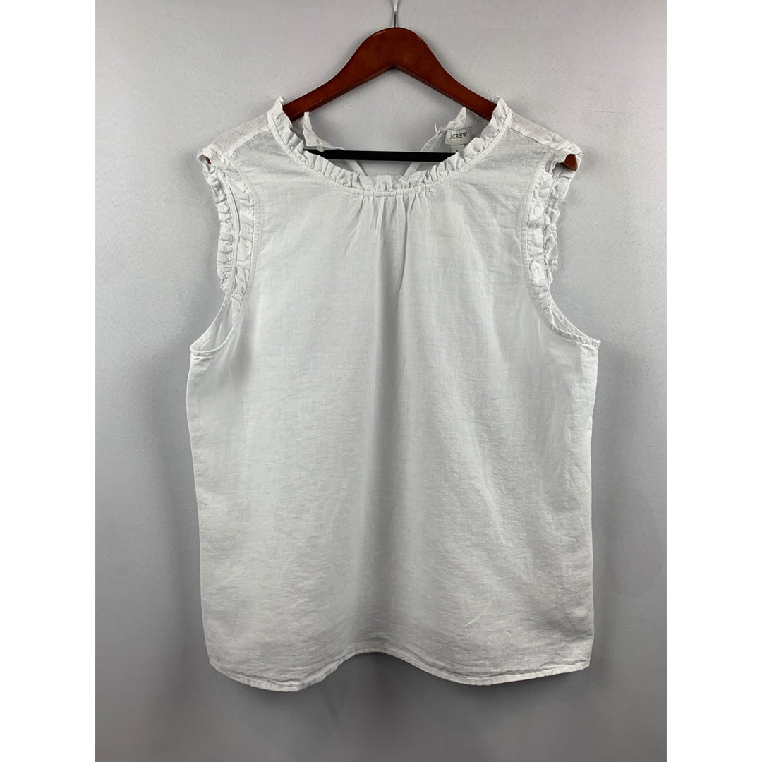 J.Crew White Ruffled Sleeveless Top Womens L