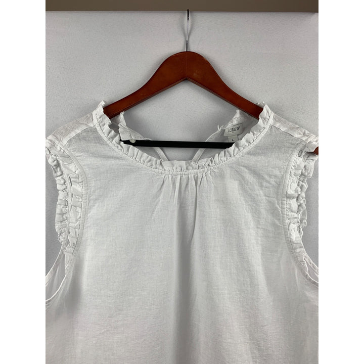 J.Crew White Ruffled Sleeveless Top Womens L