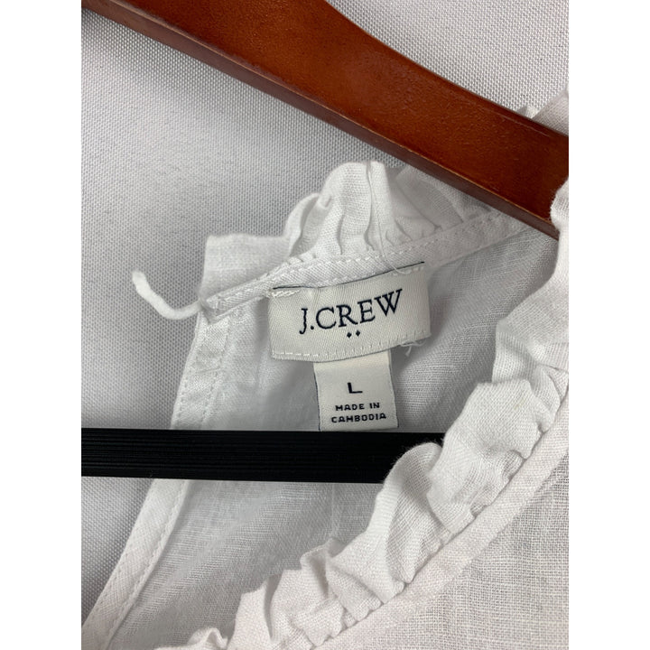 J.Crew White Ruffled Sleeveless Top Womens L