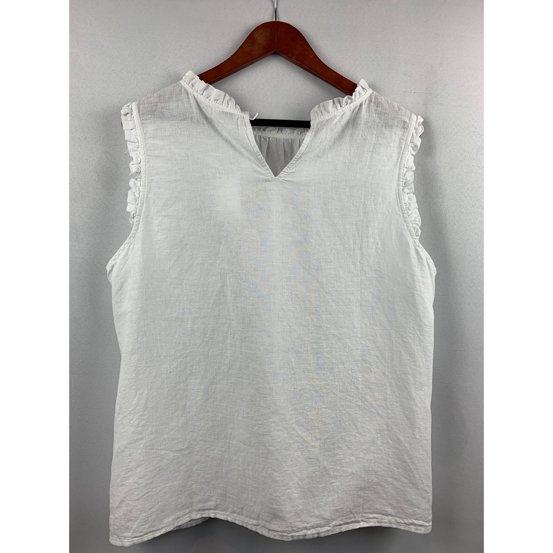 J.Crew White Ruffled Sleeveless Top Womens L