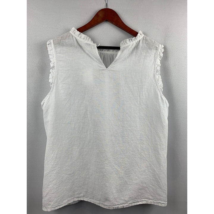 J.Crew White Ruffled Sleeveless Top Womens L