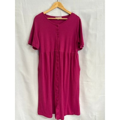 Women’s Woman Within Size M (14/16) Magenta Button Up Short Sleeve Dress