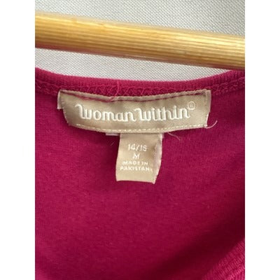Women’s Woman Within Size M (14/16) Magenta Button Up Short Sleeve Dress
