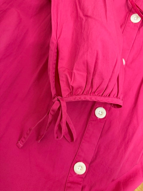 J.Crew Tie‑Sleeve Button‑Front Cotton Poplin Dress – Bright Pink SzXL NWT