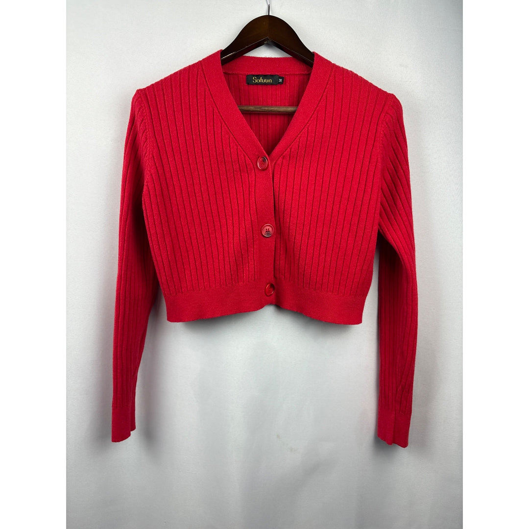 Women’s Saturun Medium Bright Red Cropped Cardigan