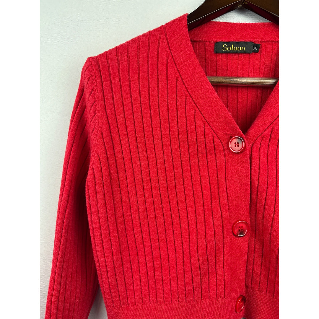 Women’s Saturun Medium Bright Red Cropped Cardigan
