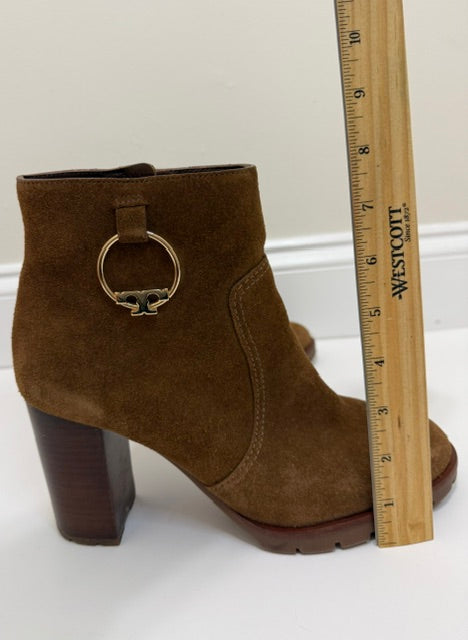 Tory Burch Sofia Lug Sole Suede Booties Festival Brown Sz9.5