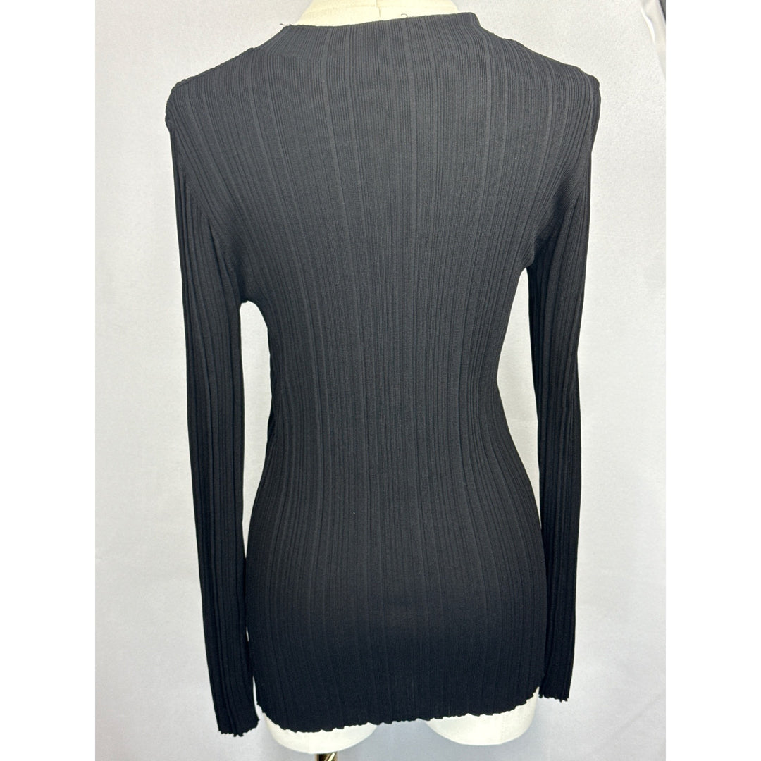 M.M. Lafleur New York Black Ribbed Long Sleeve Top Size S
