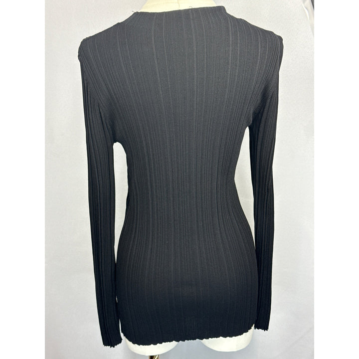 M.M. Lafleur New York Black Ribbed Long Sleeve Top Size S