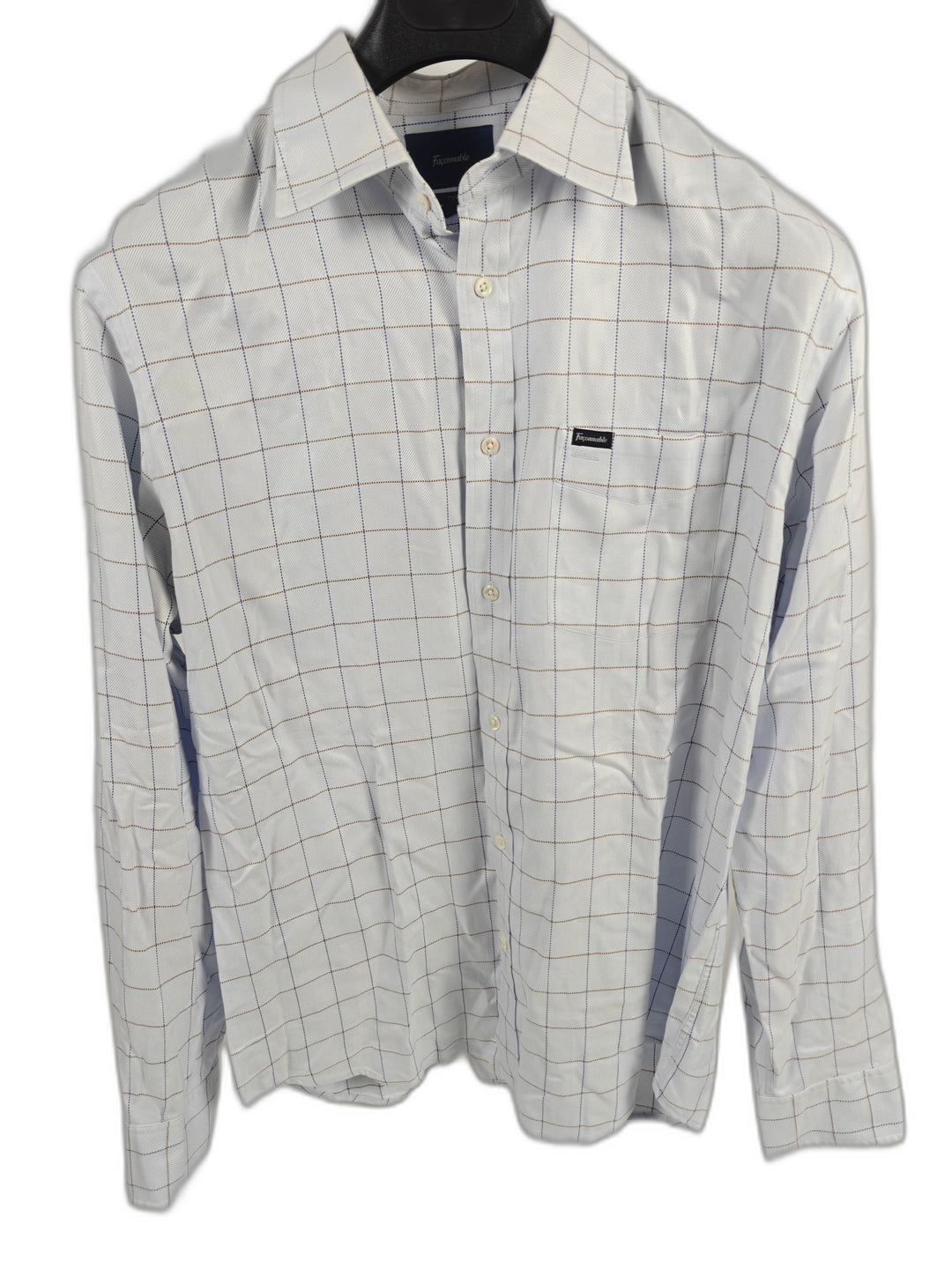 Mens Façonnable Button Down Shirt White Plaid Size L