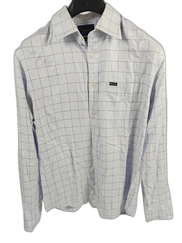 Mens Façonnable Button Down Shirt White Plaid Size L