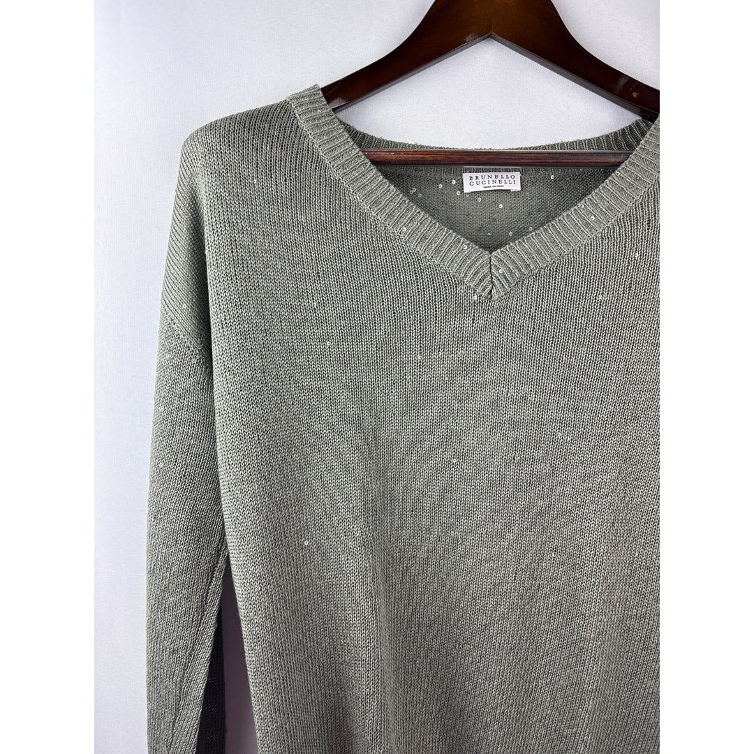 Women’s Brunello Cucinelli Small Olive Green Sparkly Knit Sweater