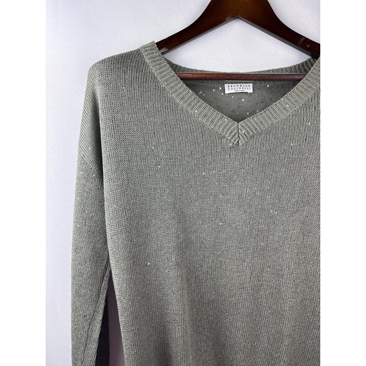 Women’s Brunello Cucinelli Small Olive Green Sparkly Knit Sweater