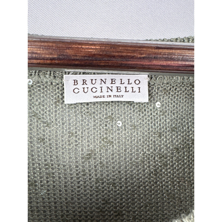 Women’s Brunello Cucinelli Small Olive Green Sparkly Knit Sweater
