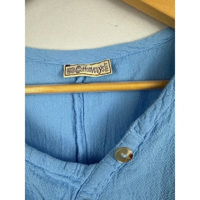 Cottonways Womens Sleeveless Blue Top With Button Accent Casual Loose Fit
