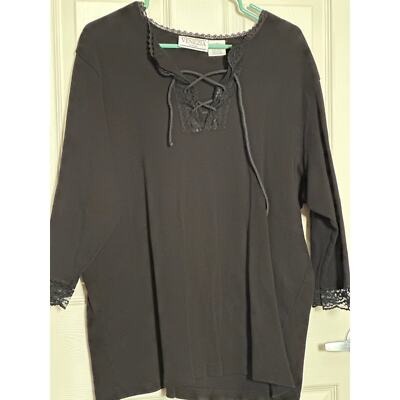 Plus Size 2X Black Top with Lace Detail on neckline and sleeve