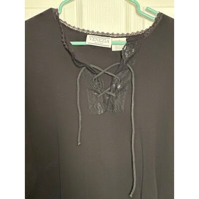 Plus Size 2X Black Top with Lace Detail on neckline and sleeve